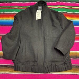 NWT ZARA Jacket Coat Men's Small Wool Blend Black Business Casual Bomber